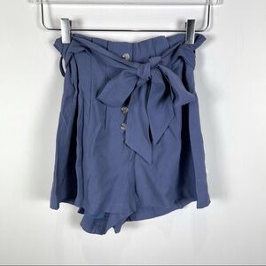 Lost + Wander paper bag waist shorts blue
